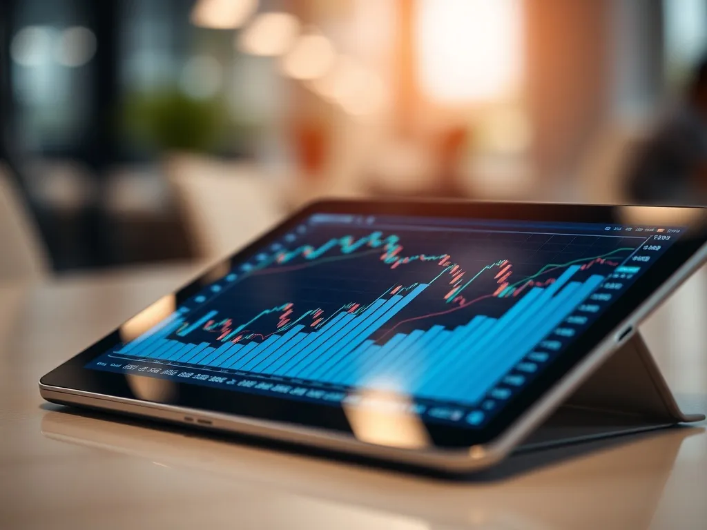 Close up of a financial chart on a tablet screen, blurry off