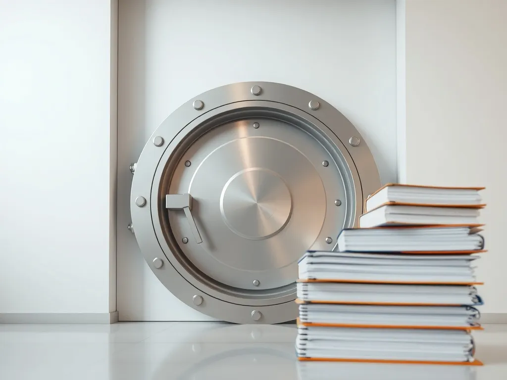 A minimalist architectural detail of a modern bank vault doo
